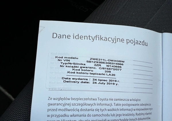 Toyota Corolla cena 99999 przebieg: 83652, rok produkcji 2019 z Witnica małe 562